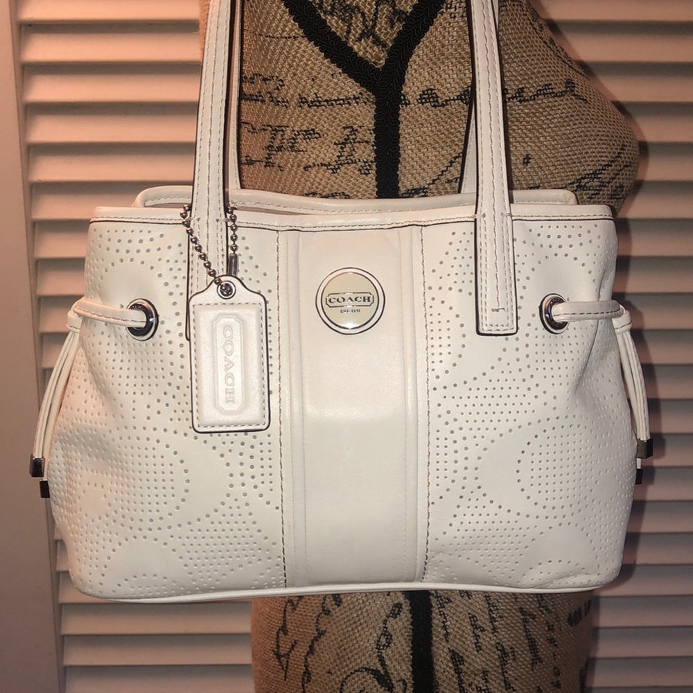 Coach Ivory Leather Signature Stripe Small Bag